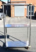 1 x Stainless Steel Twi Tier Shelf Unit on Castors - Dimensions: H165 x W91 x D42 cms