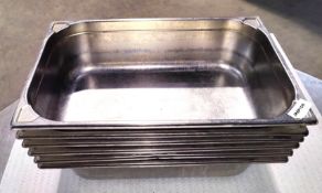 6 x Stainless Steel Gastronorm Cooking Pans - Dimensions: H15 x 53 x 32 cms