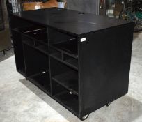 1 x Large Point of Sale Counter Station on Heavy Duty Castors - Black with Shelves & Grommets