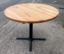 2 x Solid Oak Restaurant Dining Tables - Natural Rustic Knotty Oak Tops With Black Cast Iron Bases