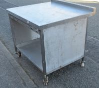 1 x Stainless Steel Prep Table on Castors - Features Closed Side Panel and Castor Wheels
