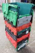 9 x Assorted Multipurpose Stacking Lidded Plastic Crate Storage Tote Container Bins - K725 / WH3 -
