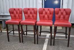 4 x Wingback Bar Stools With Red Leather Seats and Plush Studded Back Rests
