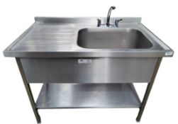 1 x Stainless Steel RH Commercial Sink Unit Featuring a Large Sink Bowl, Mixer Tap and Drainer