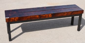 1 x Industrial Style Seating Bench Featuring a Welded Steel Frame and Chunky Plank Wooden Seats -