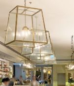 1 x OFFICINA CIANI Large Italian High-end Commercial Brass & Glass Lantern Pendant Light Fitting