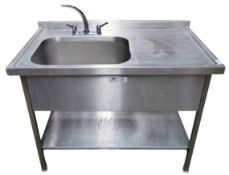 1 x Stainless Steel LH Commercial Sink Unit Featuring a Large Sink Bowl, Mixer Tap and Drainer