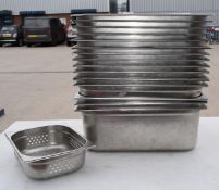 16 x Stainless Steel Gastro Pans - Size: 20 x 52 x 32 cms Plus 1 x Perforated Gastro Pan - CL694 -