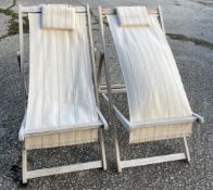 Pair of Folding Wooden Chaise Lounge Recliner Deckchairs with a Limed Finish - CL985 - NO VAT ON THE