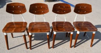 Set of 4 x Dining Chairs With a Dark Wood Finish and White Bases - Dimensions: H87 x W42 x D47 x