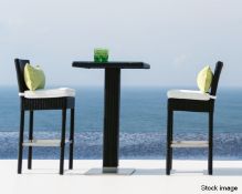 1 x INDIAN-OCEAN 'Cuba' Luxury Outdoor Rattan-Style 1.1-Metre Tall Bar Table with 2 x Matching