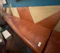 1 x Seating Bench with Tan Leather and Fabric Upholstery - Dimensions: H45/78 x W202 x D67 cms