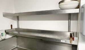 2 x Stainless Steel Wall Mounted Shelves - Dimensions: W150 x D32 cms