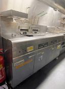 1 x Frymaster Twin Double Tank Electric 3 Phase Fryer with Filtration & Chip Warmers - Model FMRE217