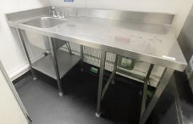 1 x Stainless Steel Wash Unit with Prep Area, Large Sink Bowl and Mixer Taps