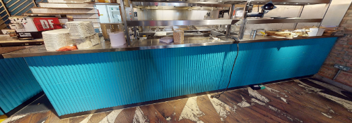 1 x Open Plan Commercial Kitchen Counter - Counter Only with a Stylish Ribbed Front in Blue