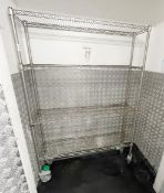 1 x Wire Shelving Unit on Castors - Dimensions: H182 x W120 x D30 cms