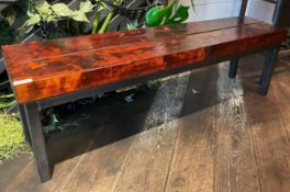 1 x Industrial Style Seating Bench Featuring a Welded Steel Frame and Chunky Plank Wooden Seats