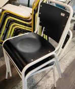 6 x Vintage 'School Chair' Style Stackable Dining Chairs Featuring White Metal Frames and Moulded