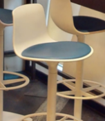 4 x Enea Lottus Swivel Bar Stools Finished in White with Blue Seat Pads and Foot Rests