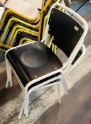 6 x Vintage 'School Chair' Style Stackable Dining Chairs Featuring White Metal Frames and Moulded