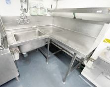 1 x L Shaped Inlet Table for Passthrough Dishwashers - Features a Wash Bowl & Hose Spray Mixer Tap
