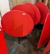 4 x Outdoor Round Folding Tables Featuring Bright Red Table Tops - Dimensions: 70 cms Diameter