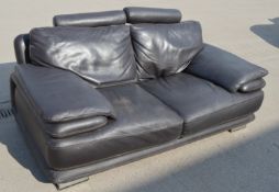 3-Piece Chateau D'Ax Luxury Dark Brown Itaian Leather Sofa Suite, Including Sofa, Cuddle Chair and