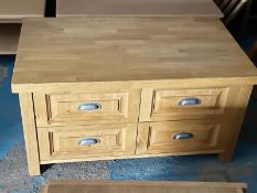 1 x Rustic Solid Oak 4-Drawer Low Storage Coffee Table with Metal Cup Handles - CL985 - NO VAT ON