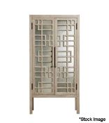 1 x Katsura Luxury Japanese-Inspired Handmade Artisanal Wooden Cabinet With Carved Mirrored Doors