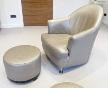 1 x NATUZZI ITALIA Luxury Leather Upholstered Armchair and Footstool with an Opulent Matallic Sheen