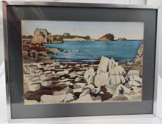 1 x Art Print Of A Coastal Shoreline At Brittany - Signed B.Parker 1960 - Ref: DRS161 - CL444 - NO