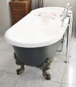 1 x Freestanding Cast Iron Roll Top Double-ended Bath with Claw Feet and Floor Standing Bath Filler