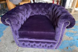 1 x Chesterfield Low Back Velvet Upholstered Club Chair in Purple - CL985 - NO VAT ON THE HAMMER -
