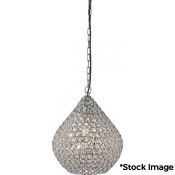 1 x Chantilly Pendant Light In A Chrome Finish With Clear Crystal Buttons - Original Retail £189 -