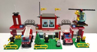 1 x Vintage LEGO Fire Station Set Features Fire Engine, Fire Car, Helicoptor and Mini Figures -