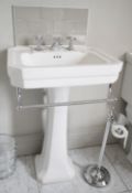 1 x BURLINGTON Victorian-style 56cm Vitreous China Sink Basin with Full Pedestal and Traditional