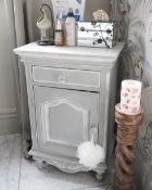 1 x French-style Solid Wood Freestanding 1-Door, 1-Drawer Bathroom Cabinet with Handpainted