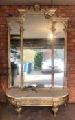 1 x Ornate Louis XVI-style Gilt Carved Mirror & Marble Topped Console Table - NO VAT ON THE HAMMER