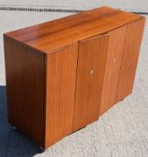 1 x Vintage Scandinavian Sideboard Featuring Bifold Lockable Doors and Ball Castor Feet