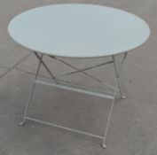 1 x River Droite Folding Round Metal Garden Bistro Table In Pale Green - Powder Coated Steel -