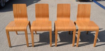 Set of 4 x Curved Back Dining Chairs With a Natural Light Wooden Finish - Dimensions: H80 x W42 x