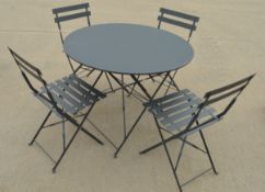 1 x River Droite Folding Round Bistro Table And 4 Chairs In Charcoal - Powder Coated Steel - RRP £