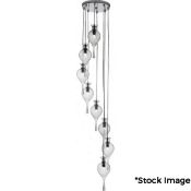 1 x Twirls 8 Light Multi-Drop Ceiling Light In A Chrome Finish With Clear Bauble Glass Shades -