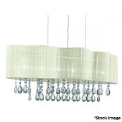 1 x 6 Light Ceiling Light In A Chrome Finish With Clear Crystal Drops And Cream Voile Shade -
