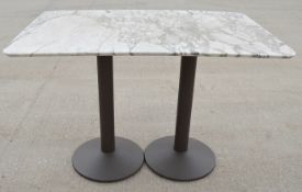 1 x Large Rectangular Bistro Dining Table with Marbled Top and Double-Pedestal Base