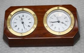 1 x RAPPORT LONDON Vintage Nautical-Style Dual-Time Zone Desk Clock, in Brass and Wood - Ref: DRS124