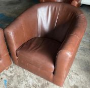 Pair of M&S Genuine Leather Tub Chairs in Brown - CL985 - NO VAT ON THE HAMMER - Location: