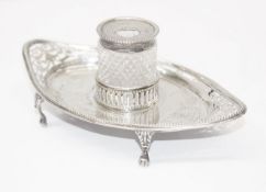 1 x Antique Sterling Silver & Crystal Glass Inkwell with Stand, by Goldsmiths & Silversmiths Company