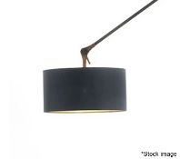 1 x PORADA 'Gary' Designer Floor Lamp Cotton Drum Shade In Charcoal and Gold - Unused Boxed